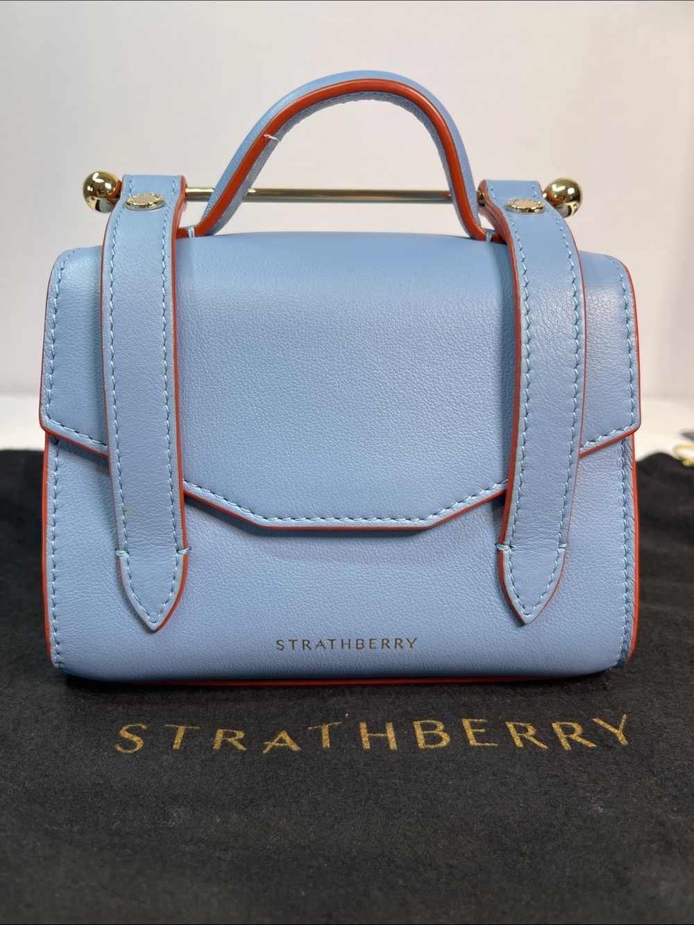 Strathberry Allegro Mini Alice Blue Calfskin Leather Crossbody Bag Authenticated